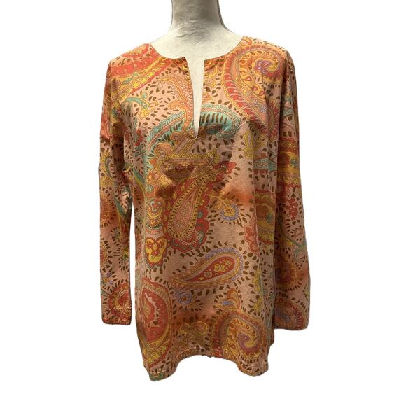 Caroline Long LTD Tops - EUC Caroline Long LTD 100% Cotton Paisley Boho Peasant Split-Neck Tunic-Size 10